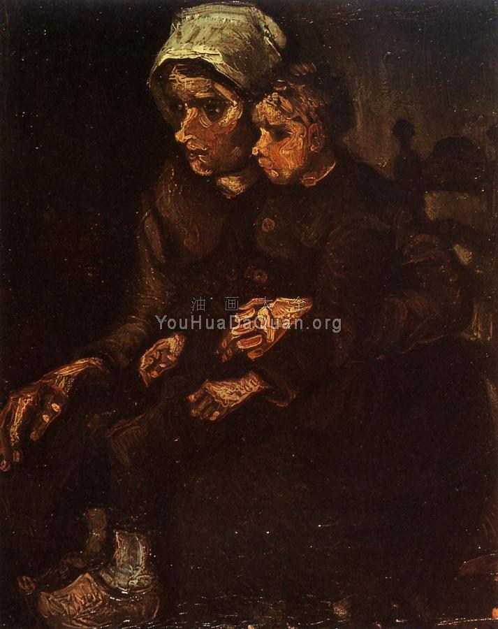 抱着孩子的农民妇女 - 文森特·威廉·梵高